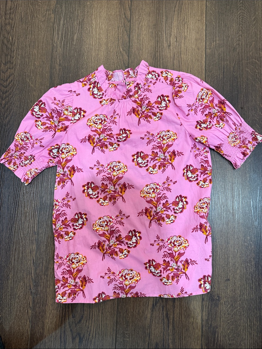 J. Crew Pink Floral Ruffled Neck Blouse XXS